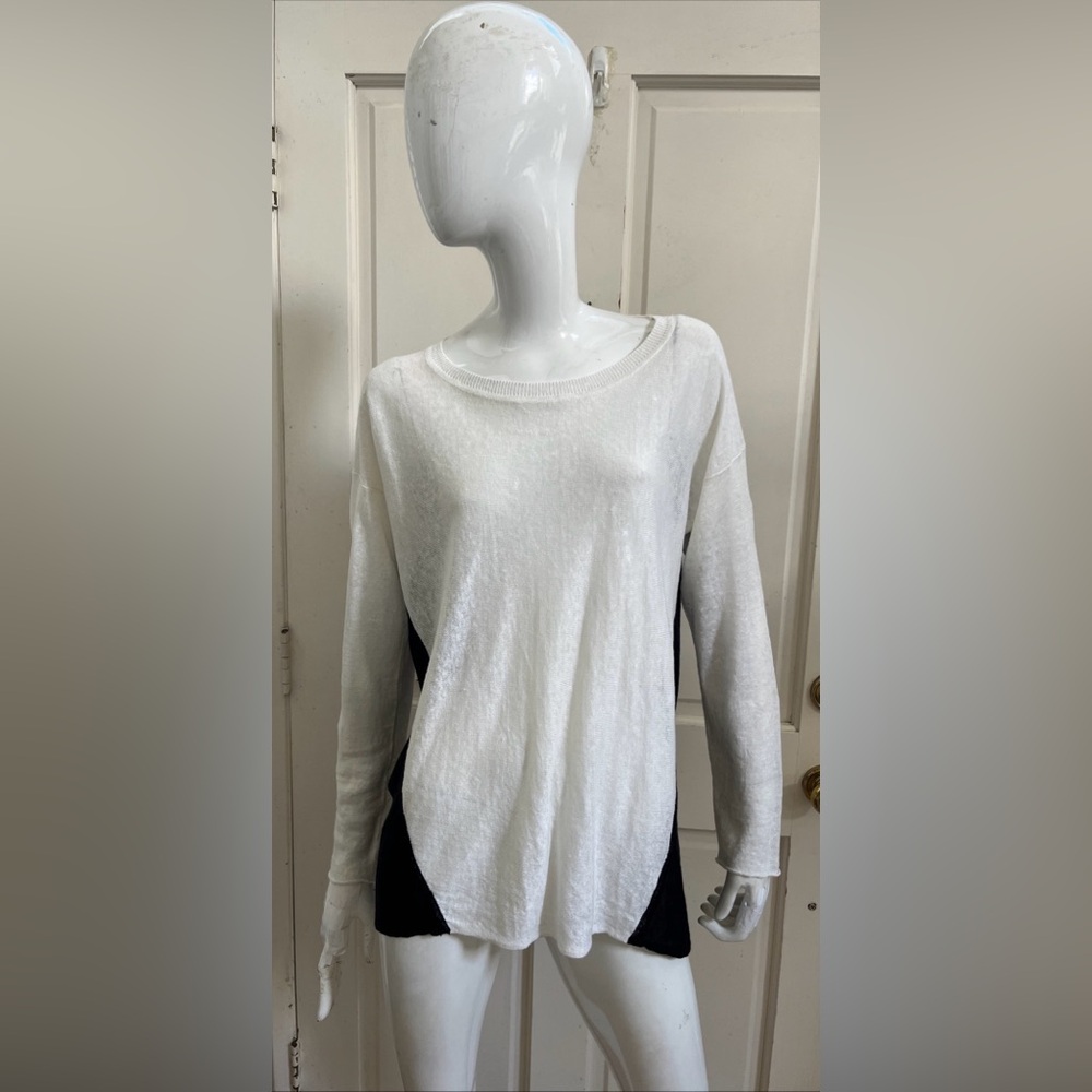 ACROBAT NEW! Black/White Colorblock 100% Linen Knit Slouchy Sweater Sz S